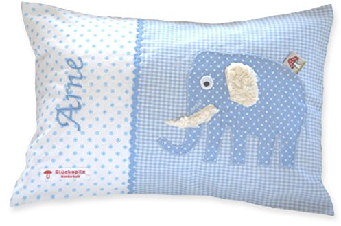 Glückspilz Namenskissen Babykissen I Elefant I Hellblau I 40 x 60 cm