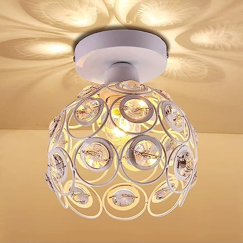 PETITES ECREVISSES Moderno Lámpara de techo de Cristal 20cm Plafón E27 Iluminación Dormitorio Sala de estar Baño Pasillo (Blanco)