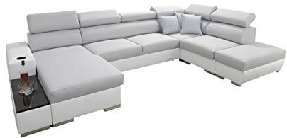 All4All Ecksofa mit Schlaffunktion Picanto 358 cm x 227 cm - Wohnlandschaft U-Form - Sofa mit Bettkasten - XXL Sofa - Groß - Gewebe mit Kunstleder - Linke Seite - Grau/Weiß - Modern 26