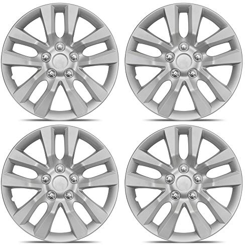 BDK Performance Wheel Covers (4 Pack) of Premium 16 inch Hubcap OEM Replacements for Steel Wheels, High Grade ABS with Retention Ring, Silver