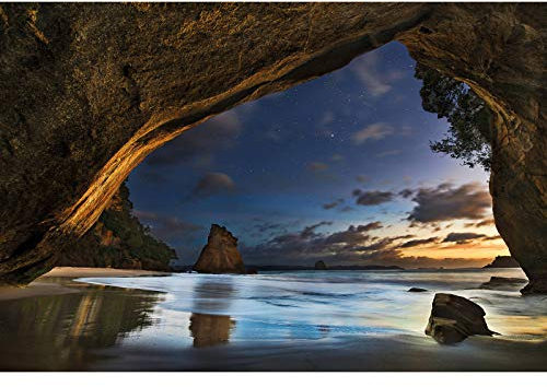Designwalls 2.0 | Cathedral Cove in New Zealand DD118906 | Meer Tapete für Flur/Diele Badezimmer | Vlies Tapete Braun Blau - 3,84 m x 2,6 m