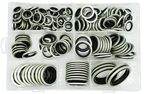 Dsnaduo 160Pcs, 7 Sizes BSP Dowty Self-Centered Bonded Seal Oil Washers Gasket Assortment Kit Replace 32300 with Box (1/8, 1/4, 3/8, 1/2, 5/8, 3/4, 1), for Automotive, Bearings, Pumps etc
