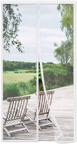 Risareyi Magnet Fliegengitter Balkontür Ohne Bohren 95x225cm, Weiß | Magnetisch Insektenschutz Tür, Ideal für Terrassentür Haustür, Automatisches Schließen, 4cm Klettband Oben, Nicht Kürzbar