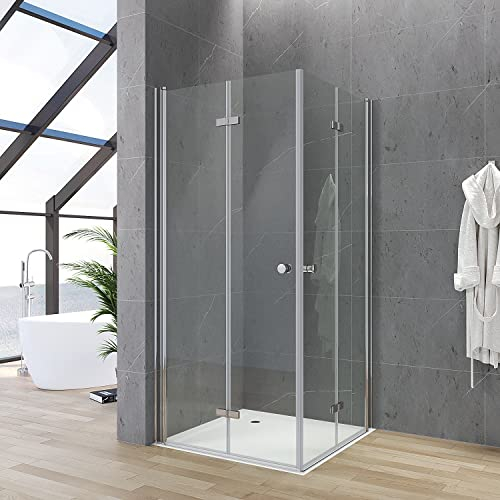 Duschkabine Eckeinstieg 70x80 x 187 cm Eckdusche mit Falttüren Drehfalttüren Duschabtrennung faltbar für Duschtasse rahmenlos Duschwand Glas Doppel Duschtür Falttür 5 mm Sicherheitsglas (ESG) klar