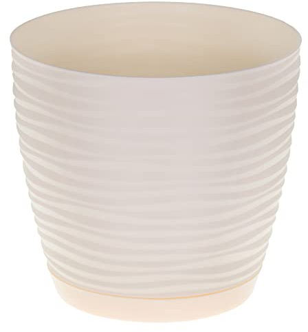 SPARKLE PLANTS Sahara Indoor Plant Pots – Modern Round Plastic Flower Pots with Drainage Hole & Saucer – 7 Sizes, 8 Colours for Succulents, Herbs, Flowers & Houseplants (23 cm, Cream)