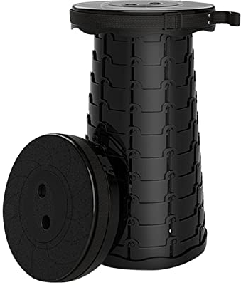 Tragbarer Teleskophocker, verbesserter Klapphocker, höhenverstellbar, leicht, für Garten, Bad, Camping, Angeln, Grillen, Outdoor, Schminktisch (schwarz)