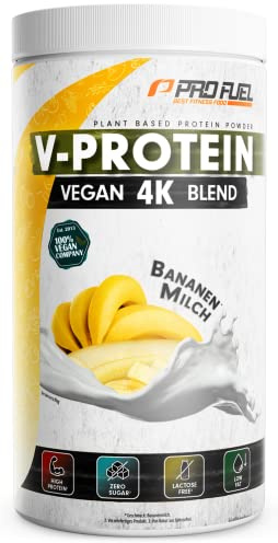 Vegan Protein Pulver BANANE 750g – V-PROTEIN 4K Blend - Unglaublich lecker & cremig - Aus Sonnenblumen, Soja, Hanfsamen & Kürbiskernen - veganes Eiweißpulver mit 82% Protein - laborgeprüft, 100% vegan