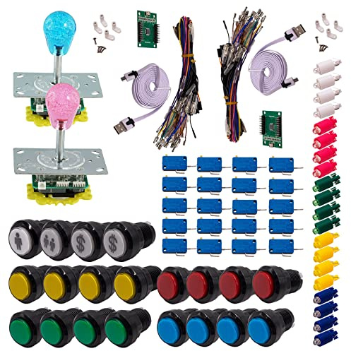 Kit Joysticks et boutons Arcade 2 x 1 Joueur Lumineux Boutons Noirs 2 Joysticks Lumineux Poire Carte XinMoTek Jeux Vidéo Retro Gaming