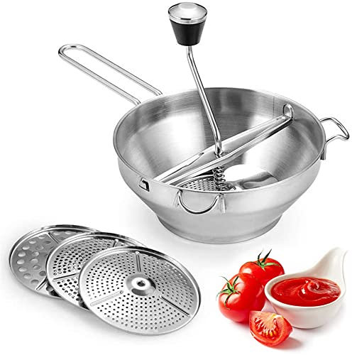 Ailovone Passiergerät aus Edelstahl Marmeladen Maschine Passiermühle Mit 3 Frässcheiben 2mm 3mm und 7mm Für Suppe Marmelade Brei Saucen Mühle Presse (silver)