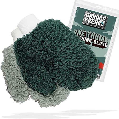 Auto Waschhandschuh 2er Pack - One Thumb Washing Glove Set für optimales Handling - Wash Mitt für eine schonende Autowäsche - 1x Dunkelgrün, 1x Hellgrün