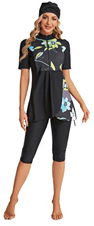 BaJooruly Kurzärmeliger Badeanzug Sonnenschutz Surfwear bescheidener Badeanzug Damen-Badeanzug Plus Größe
