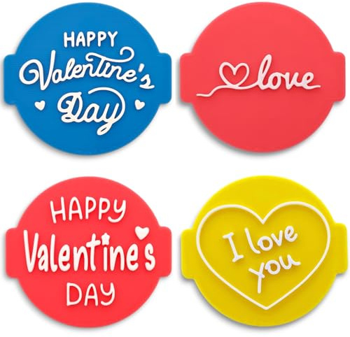 Happy Valentines Day (Set of 4 Stamps) Embosser Stamp for Fondant, Icing, Cupcake, Cake, Biscuits, Decoration