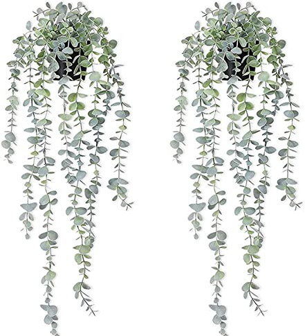 Künstliche Pflanzen mit Töpfen, 2 Hängepflanze Künstlich, Kunstpflanze Hängend, Plastik Hängepflanzen, Topfpflanze Künstlich, Kunstpflanzen wie echt, Plastikpflanzen Efeu für Wand Veranda Dekoration
