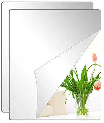 2 Stück HD Klebespiegel Kein Glasspiegel Spiegelfliesen Selbstklebend Groß Spiegelblätter Flexibler Spiegelfolie Selbstklebend Acrylic Wanddekoration Dekospiegel Wandspiegel(40 x 30cm x 2,5mm)