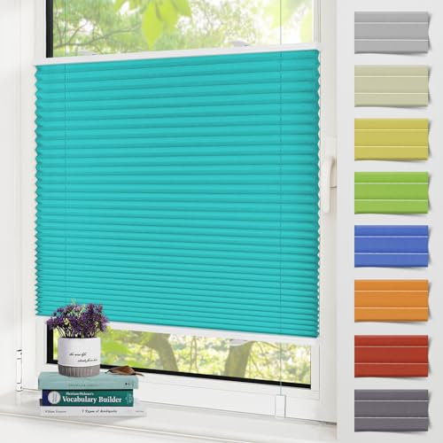 Zarnan Plissee ohne Bohren Blickdicht Türkis 60x120cm(BXH) plissee klemmfix UV-Schutz & Lichtfilterung Klemmplisseeses Fenster ohne Bohren Plissee mit Klemmträger easyfix Jalousie für Fenster und Tür