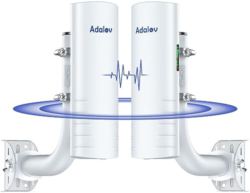5KM Outdoor Wireless Bridge Point to Point, AdaLov CPE361 5.8GHz WiFi Bridge with 14dBi High Gain Antenna, Dual 1Gbps Ports, Network Extension for Homes, Farms, RVs, Compatible with Starlink