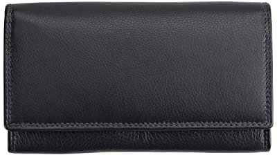 Josephine Osthoff Geldbörse Damen Leder Länglich Portemonnaie mit Bügelverschluss KleinGeldbörse Kreditkartenetui RFID-Schutz Geldbeutel mit Münzfach (920), Farbe:Marine