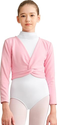 DANSHOW Girls Ballet Wrap Tops Kids Dance Cardigans, Velvet Inner Dance Sweater(824-08-L)