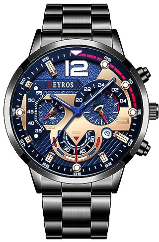 JewelryWe Herrenuhr Retro Analog Quarz Armbanduhr 30m wasserdichte Datum Kalender Vintage Blumenmuster Herren Uhr mit Metall-Armband Gold/Silber