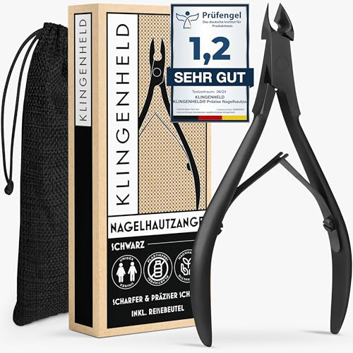 KLINGENHELD® Exakt nagelbandstång – mycket smidig och extra vass – inkl. resepåse av bomull, 100 % plastfri och hållbar – nagelbandssax, nagelbandsklippare