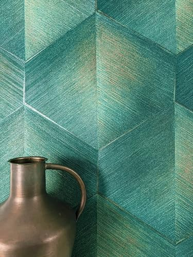 NEWROOM carta da parati Verdi 3D Tessuto non Tessuto - Moderno Turchese Oro Rombo Linea Grafica