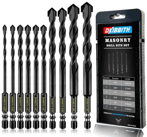 10 Piece Masonry Drill Bits for Tile Glass Ceramic Wall Brick Stone Soft-Metal Wood, Concrete Drill Bit Set,Carbide Tungsten Steel Alloy