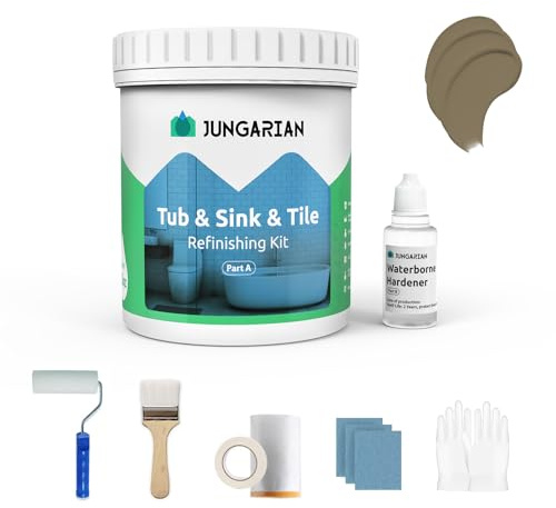 Jungarian Tub and Tile Refinishing Kit 17.5oz with Tools, Low Odor DIY Bathroom Paint Sink Tub Countertop Tile Shower Paint for Bathroom Kitchen Porcelain Fiberglass, Semi-Gloss Brown