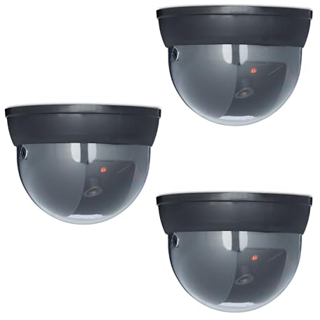 Relaxdays Telecamera Finta di Sorveglianza, Set 3 Dummy Camera, LED Lampeggiante, Interni e Esterni, Deterrente, Nero, Gomma, H x D: 7,5 x 11,5 cm