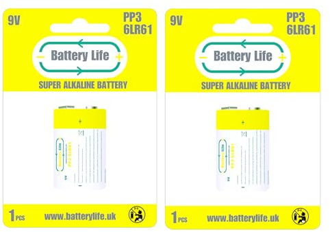 Battery Life 9v PP3 Batteries (Pack of 2) for Smoke Fire Alarm Detector Square Block MN1604 6LR61 6F22 Long Life UK Brand