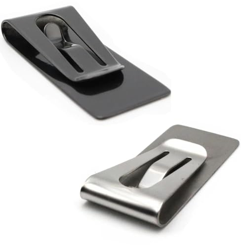 DraCra 2 Pack Money Clip with 2 Point Safe Lock Minimalist Stainless Steel Light Tight Bill Holder for Men Wallet Women Purse Front Pocket ID Credit Card Cash Silver Black