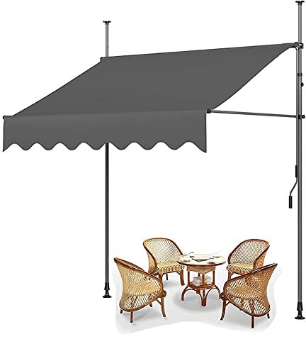 Markise Klemmmarkise Markise 2,5 x 1,2 m Terrassen-Teleskopmarkise, einziehbare manuelle Markise, verstellbares Vordach mit Handkurbel, UV- und wasserbeständiger Schutz, Balkon-Sonnenschutz, grau