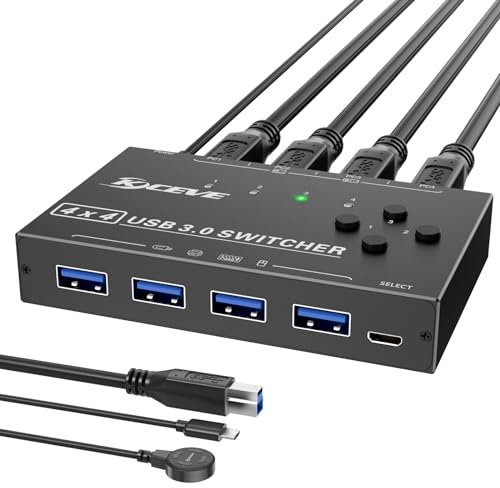 YOUTINGHDAV USB 3.0 Switch 4 Port, USB Switch 4 Computer 4 in 4 out, Mouse and Keyboard Switcher for 4 Computer, with Wired Remote