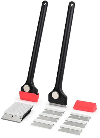 EHDIS Glasschaber Set - 2 Schaber Kratzer mit 20 Ersatzklingen, Langer Griff, Glasschaber für Küche und Haushalt, Reiniger für Induktionskochfeld, Glaskeramik, Kochfeld, Backofen