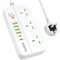 Extension Lead with USB Slots,3 Way Sockets Outlets with 2 USB-C Ports and 4 USB-A Ports,2M Extension Cable with Switch Surge Protected Power Strips,UK Multi Plug Desktop Power Extension Socket