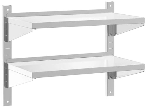 vidaXL Mensola Muro 2 Ripiani 75x40x60cm Argento Acciaio Inossidabile
