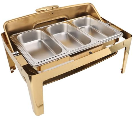 Chafing Dish, Transparent Glass Lid, resistant Stainless Steel Chafer Complete Set, Capacity 9L (3 Compartments #16)