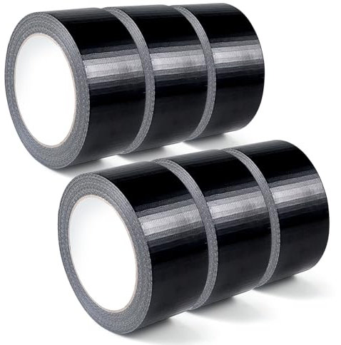 Siumir 6 Piezas Cinta Americana Negra, 30m x 48mm, Cinta impermeable de tela, Cinta americana extrafuerte apta para sellado, refuerzo y restauración