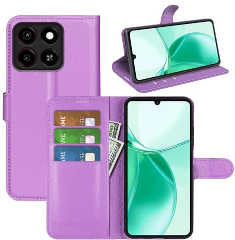 Fertuo Cover per ZTE Blade A55 / A35, Custodia Portafoglio Cover a Libro in Pelle Flip Case con Silicone Bumper, Fibbia Magnetica, Porta Carte, Kickstand, per ZTE Blade A55 / A35, Viola