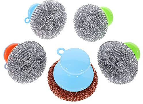 BEBEMOKO 5sets Kitchen Wire Brush Set Dish Brush for Washing up Scrubber Non-scratch Scourers Grill Cleaning Block Pan Cleaning Metal Scrubber