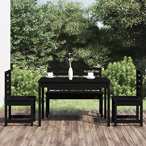 Juego de mesa y sillas ovaladas de madera para patio al aire libre, resistentes a la intemperie, 4 piezas, muebles de pino de madera maciza negra para invernadero o terraza