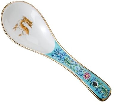 CAFIEDR Suppenlöffel China Jingdezhen Keramik Kleiner Suppenlöffel mit Goldrand Haushaltssuppenlöffel Bone China Emaillierter Löffel Reislöffel Restaurant Keramiklöffel(C)