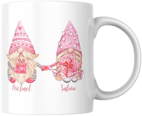 NAME Wichtel Weihnachten Paar Wunschnamen Andenken Liebe Süß Jahrestag Winter Weihnachtszeit Verliebt Partner Paartasse Individuell Personalisierbares Geschenk Wunschname Kaffee Tasse Geschenk (Weiß)