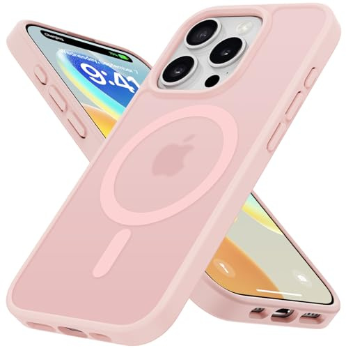 Matt Hülle für iPhone 15 Pro Kompatibel mit MagSafe Magnetisch Hülle Matt Rückseite Kratzfeste Dünn Samtweiche Haptik Schutzhülle Transluzent Mattiert Stoßfest FallSchutz Handyhülle Matt Rosa