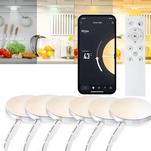6 st CCT 2 700 K-6 500 K dubbel vit dimbar färgtemperatur skåpbelysning för Alexa, Google Home med RF-fjärrkontroll, timer