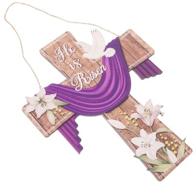 MAGICLULU Ostern Tür Hängen Zeichen Lilie Taube Kreuz Vintage Holz Für Frühling Dekorationen