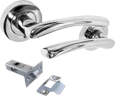 Epsom Door Handle Zena Polished Chrome Lever on Rose Internal Door Handles 1 Pair Modern Chrome Door Handle Set with 63mm Tubular Latches