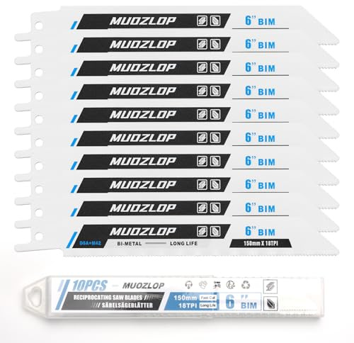 MUOZLOP 10Pack 150mm 18TPI Säbelsägeblätter Set für Metall | Sägeblätter für Säbelsäge.Bietet präzises, glattes und gerades Schneiden(10, 18TPI 150mm)