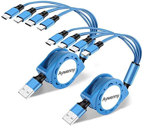Multi Charging Cable 4A 2Pack 3.3Ft Retractable Fast Charger Cable 4 in 1 Multi Charging Cord USB Cable with Phone/Type C/Micro USB Ports for Cell Phones/Tablets/Samsung Galaxy/PS & More