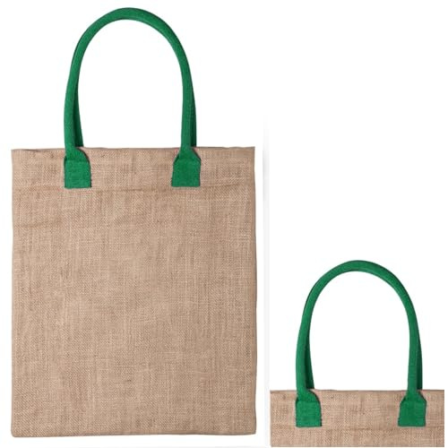 noTrash2003 2 Jutebeutel Jutetasche Juteshopper in 38 cm x 42 cm mit farbigen mittellangen Griffen Einkaufstasche Shopper Strandtasche Beachbag Stoffbeutel 9 kg Tragkraft in 6 Farben (Gruen)