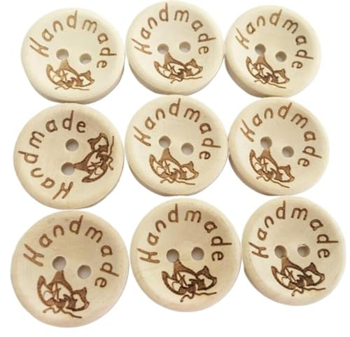 Knappar, knappar 100 st 15/20/25 mm Snideri Handgjorda med kärlek Träknappar Flatback 2 hål Träknapp Syverktyg Gör-det-själv Scrapbook Hantverkssömnadsknappar (C,25 mm)(C,25mm)